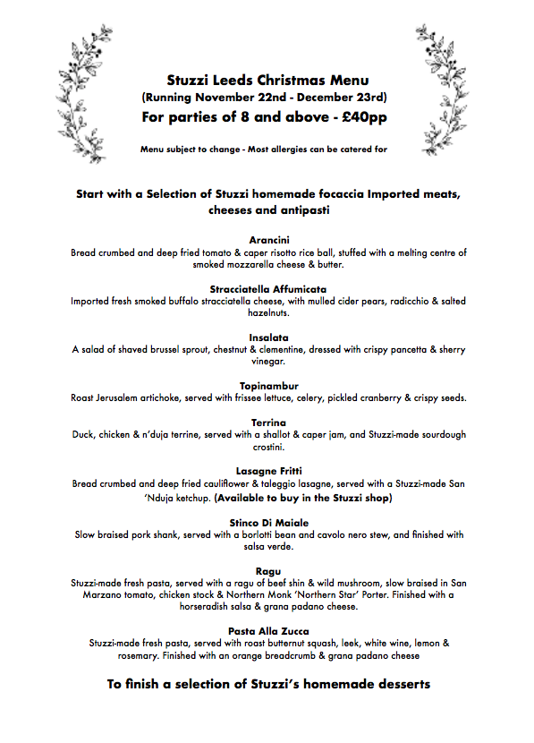 Stuzzi Leeds Christmas Menu 2023 Stuzzi Leeds